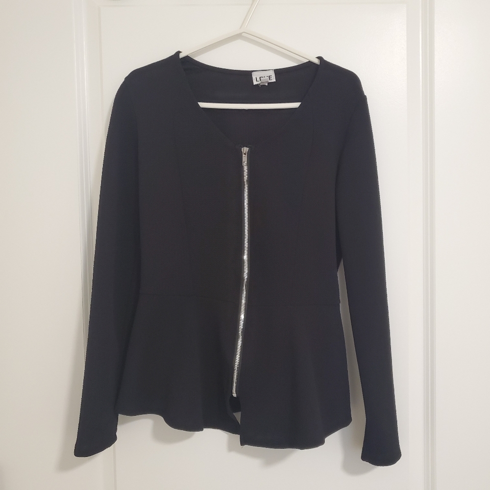 Black peplum top with silver zipper size L